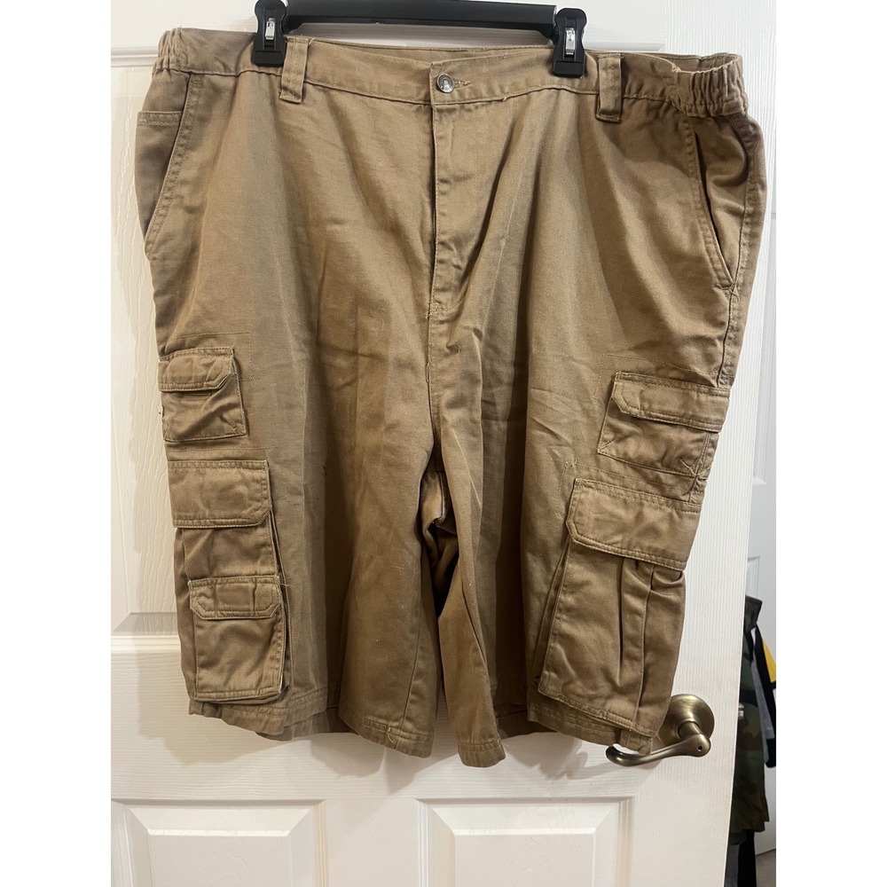 Mens Khaki Tan Cargo Shorts Multi Pocket Utility Cotton Twill Size 42 Waist